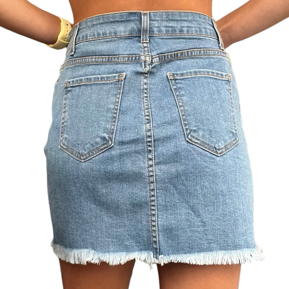 O2 Denim Womens Small Medium Wash Ain't No Other High Waisted Denim Skirt SK9002